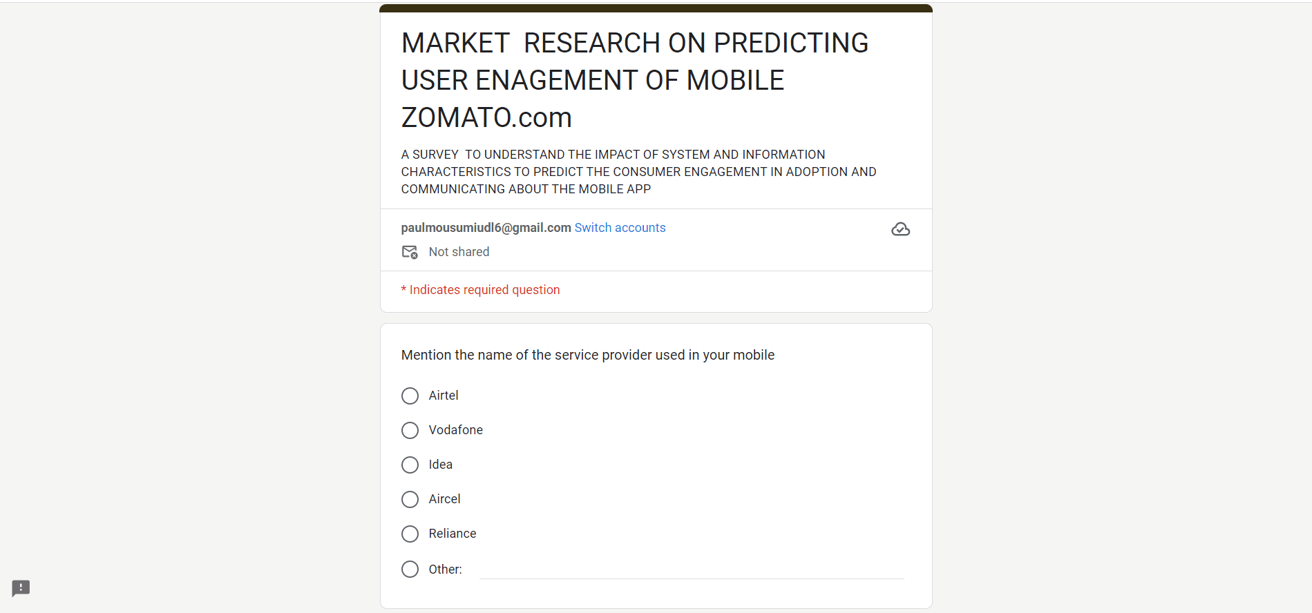 Create your feedback survey form for CRM audit, as Zomate does for its customers (Source: Google).