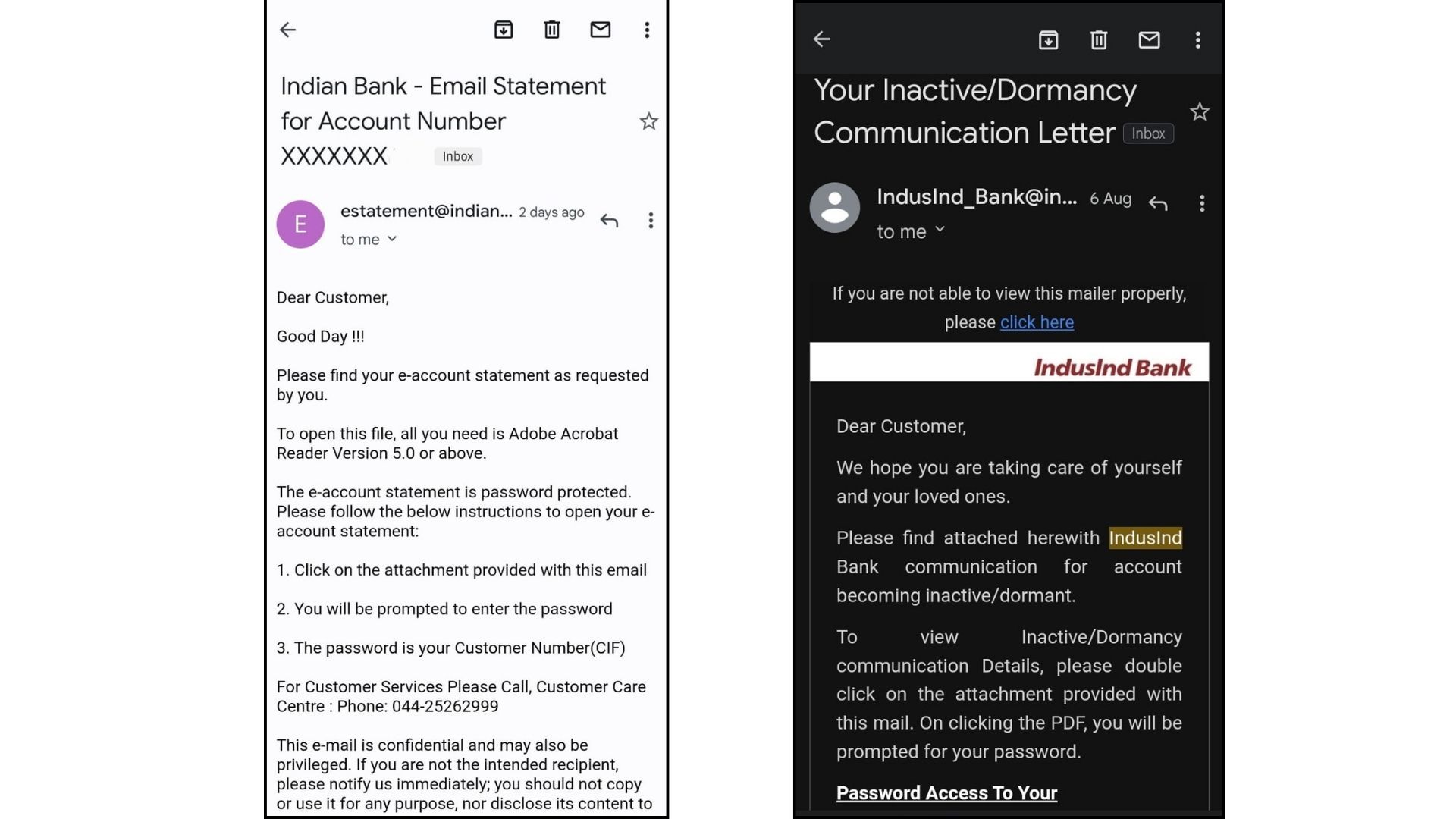 Email messages sent by banks to follow-up its loyal customers.