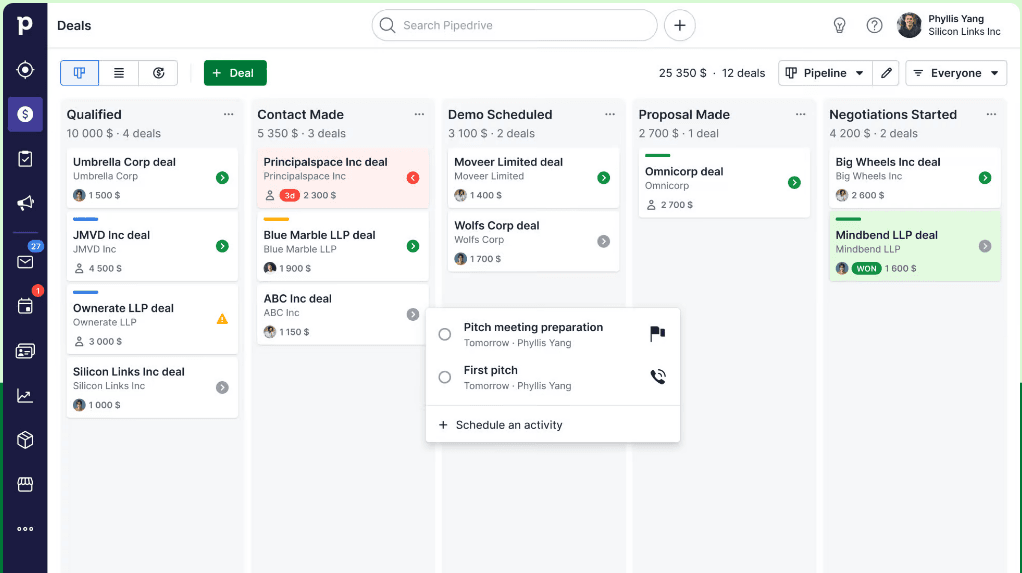 Manage your sales pipeline with Pipedrive.