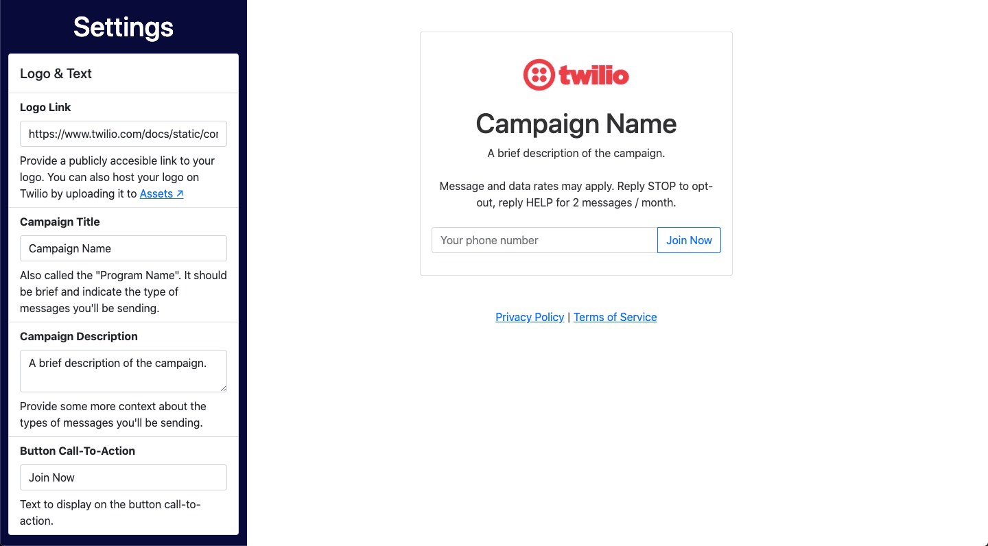 Twilio provides a campaign builder with several campaign options.(Source)