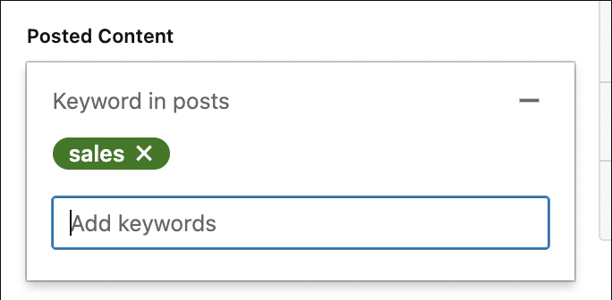 LinkedIn sales navigator uses the posted content keywords filter to pick posts of a specific niche to target the people of that niche.(Source)