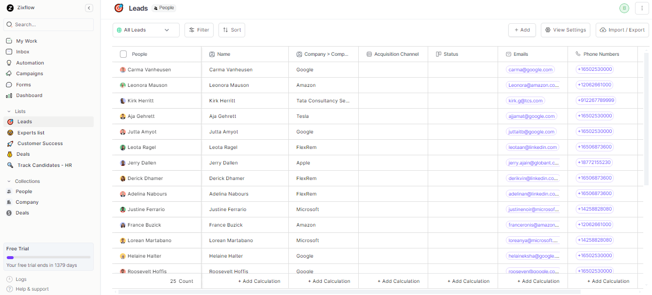 Zixflow manages your customer data in clear tabular form.