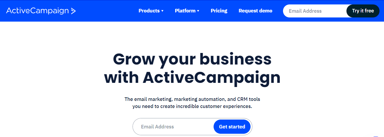 Home page of ActiveCampaign, a marketing automation alternative to Mailchimp.