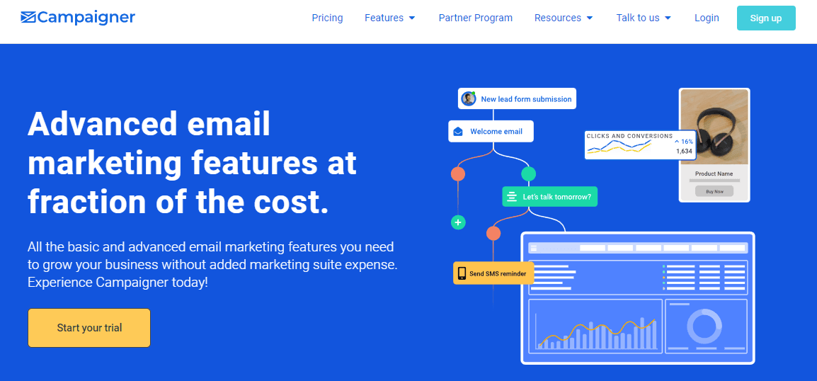 Home page of Campaigner, the best alternative to Mailchimp.