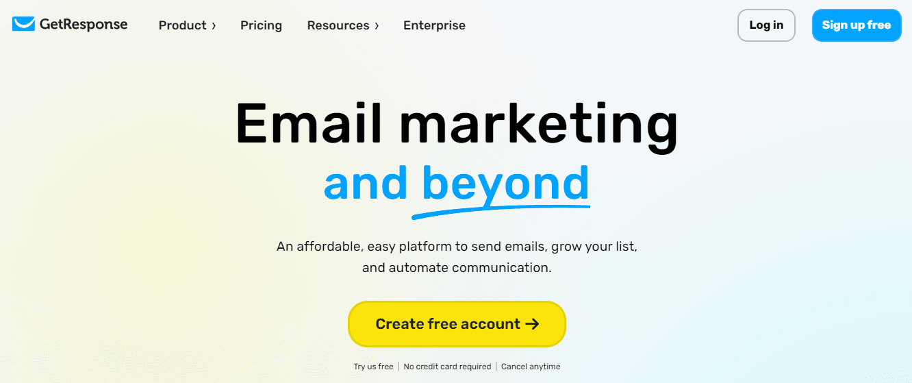 Home page of GetResponse, a powerful alternative to Mailchimp.