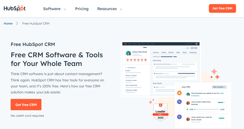 Home page of HubSpot, an alternative to Mailchimp.