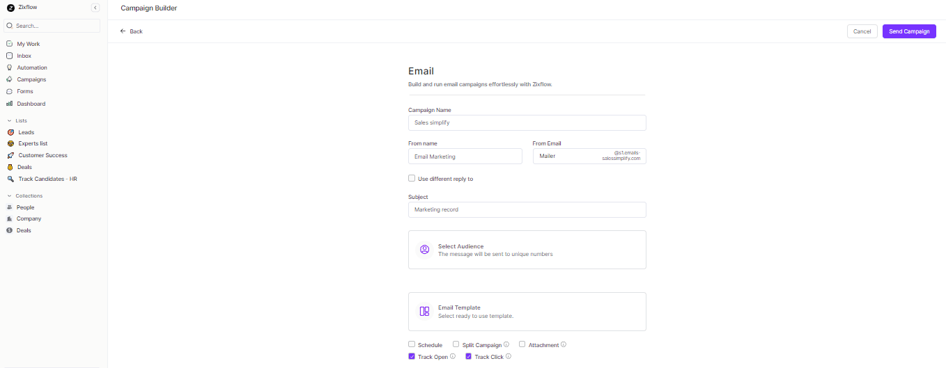 Zixflow provides an email campaign builder with a customization option.