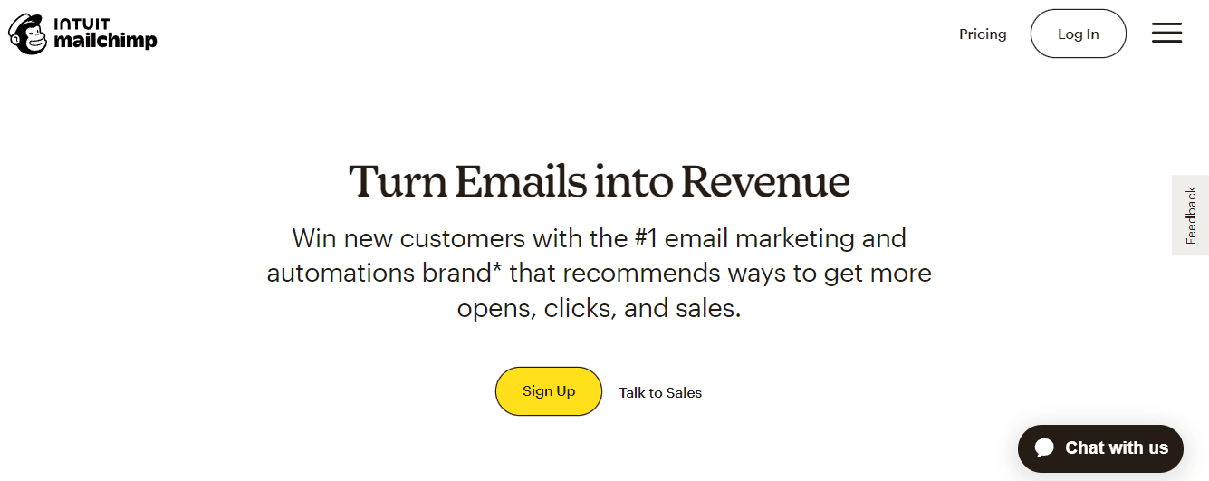 Home page of Mailchimp, the best email marketing alternative to ActiveCampaign.