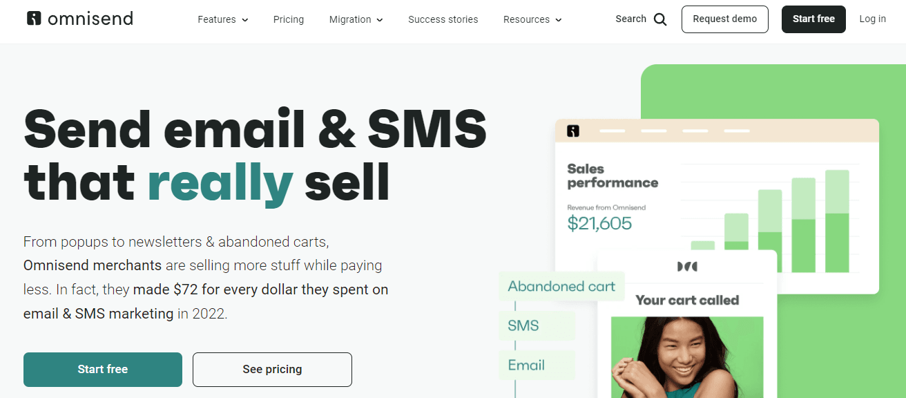 Home page of Omnisend, a strong alternative to ActiveCampaign.