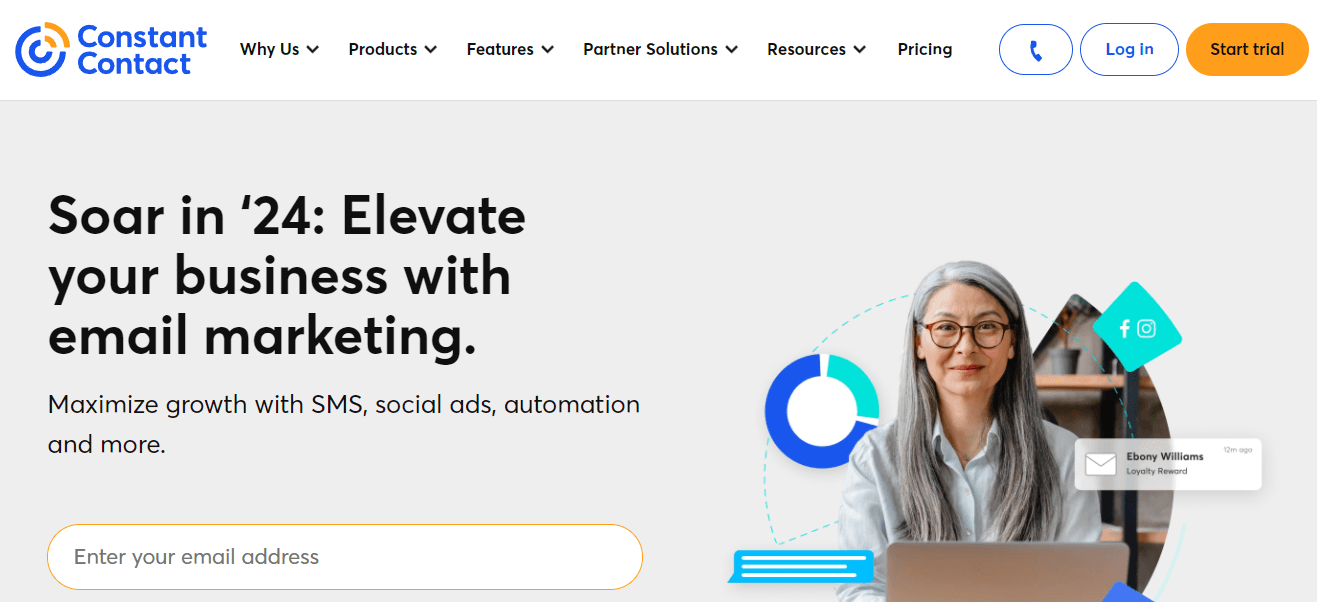 Home page of Constant Contact, a great alternative to ActiveCampaign.
