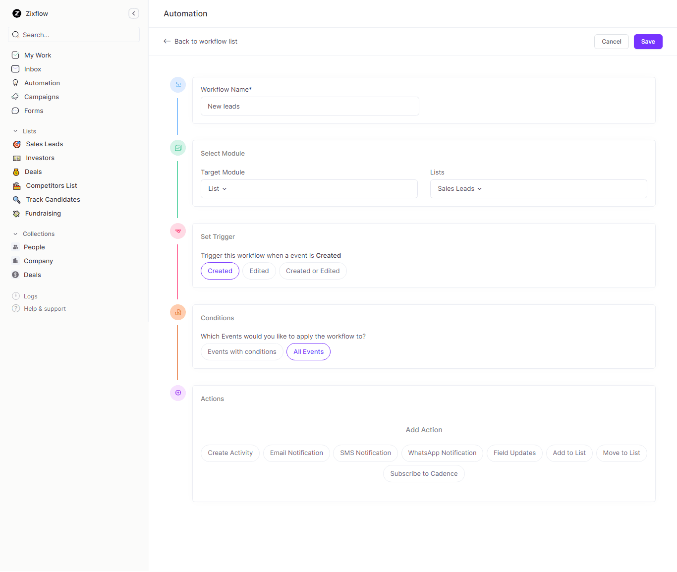 Zixflow lets you set up sales workflow automation to automate your redundant sales tasks.