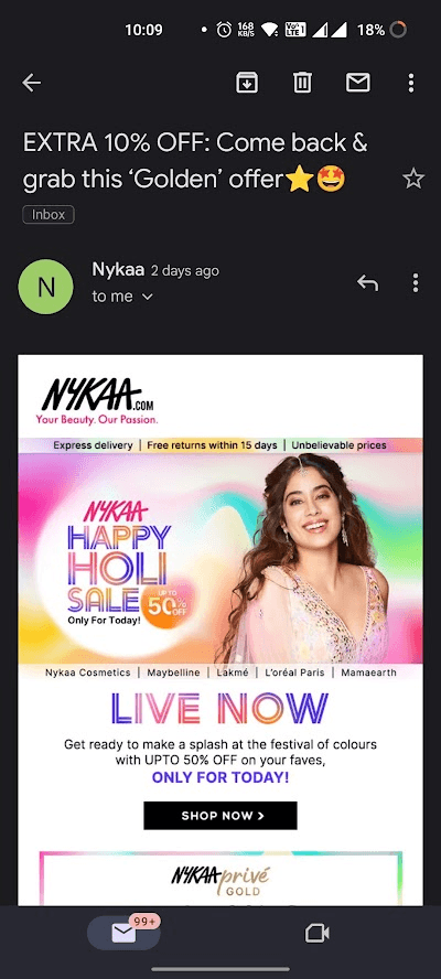 Nykaa’s re-engagement email example.