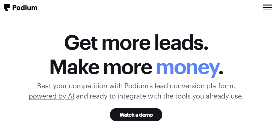 Home page of Podium, an alternative to Infobip.