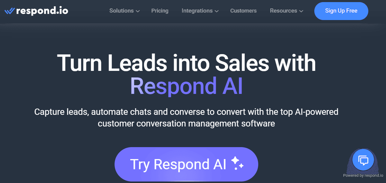 Home page of Respond.io, a great alternative to Infobip.