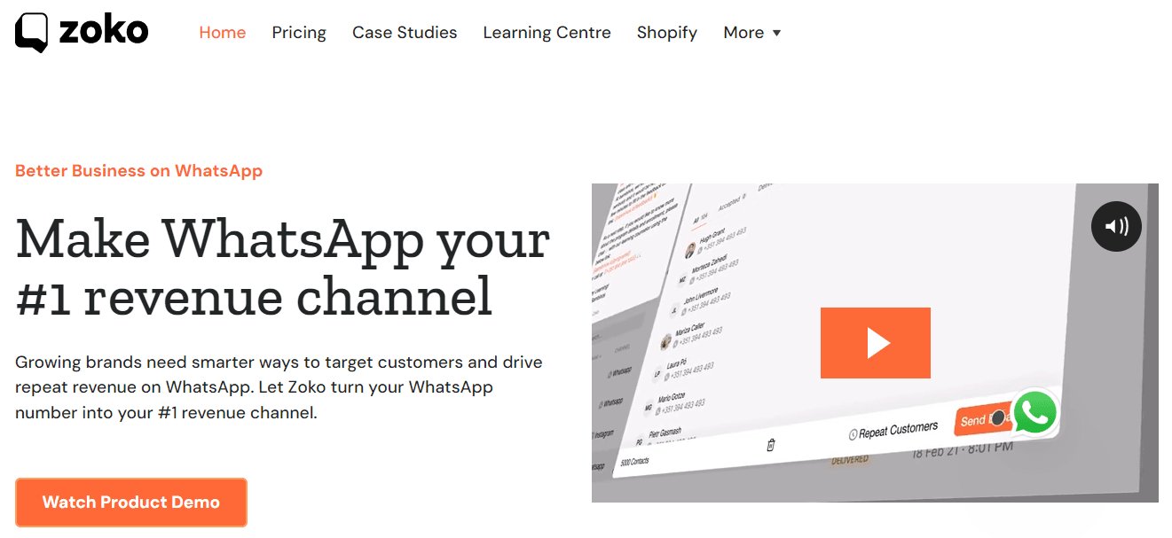 Home page of Zoko, an alternative and competitor to Infobip.