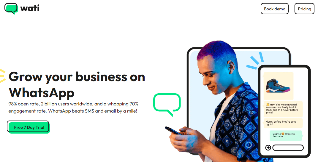 Home page of Wati, an alternative to Infobip.