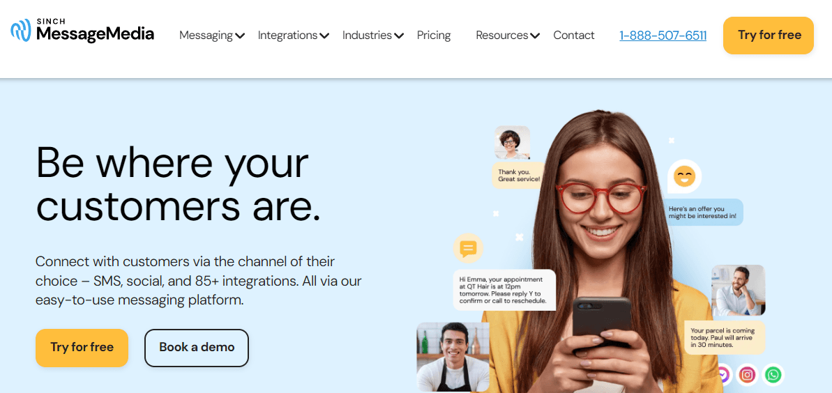 Home page of Sinch MessageMedia, an excellent alternative to Infobip.