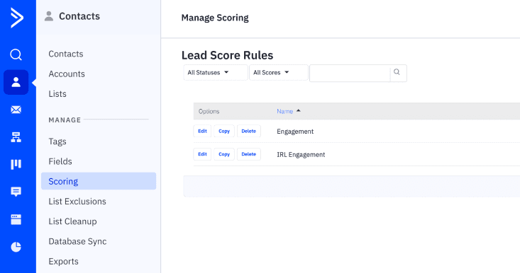 An image of ActiveCampaign’s score management section