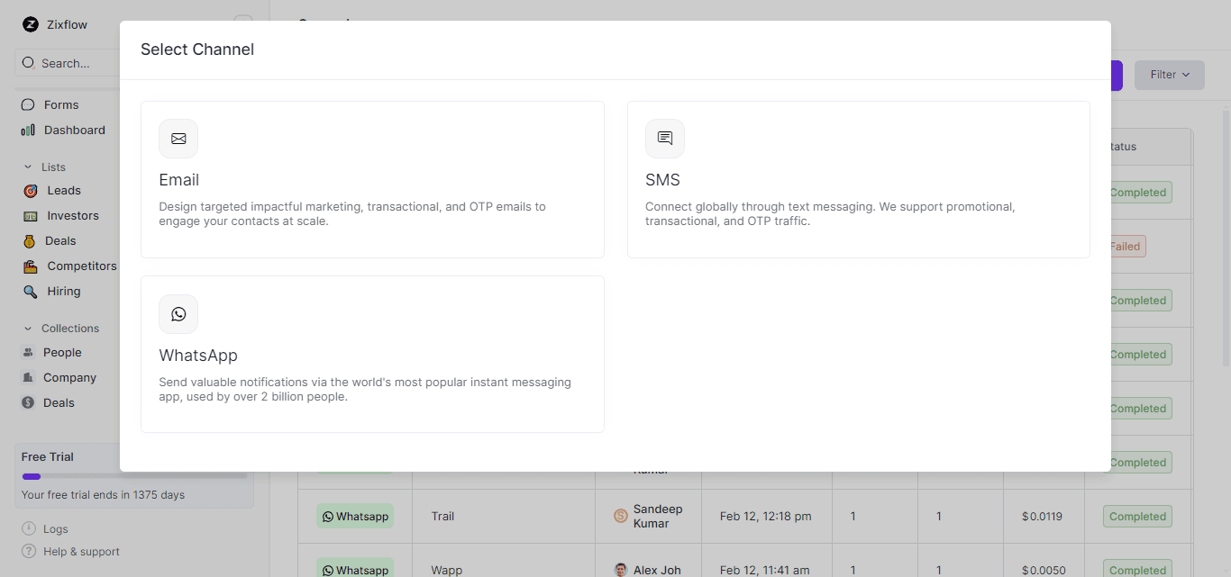 Various marketing channels that Zixflow supports.