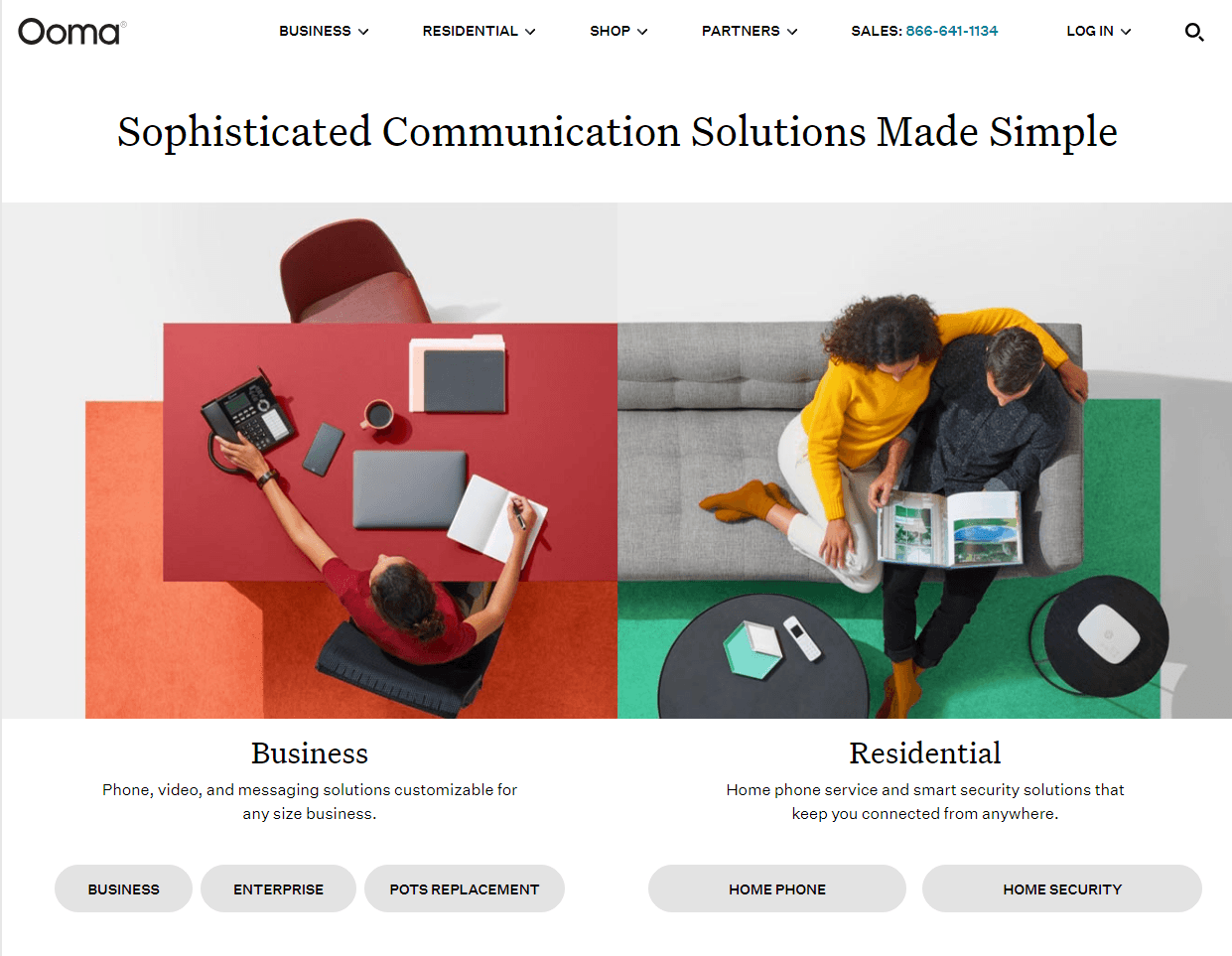 Homepage of Ooma Office, a Vonage alternative.