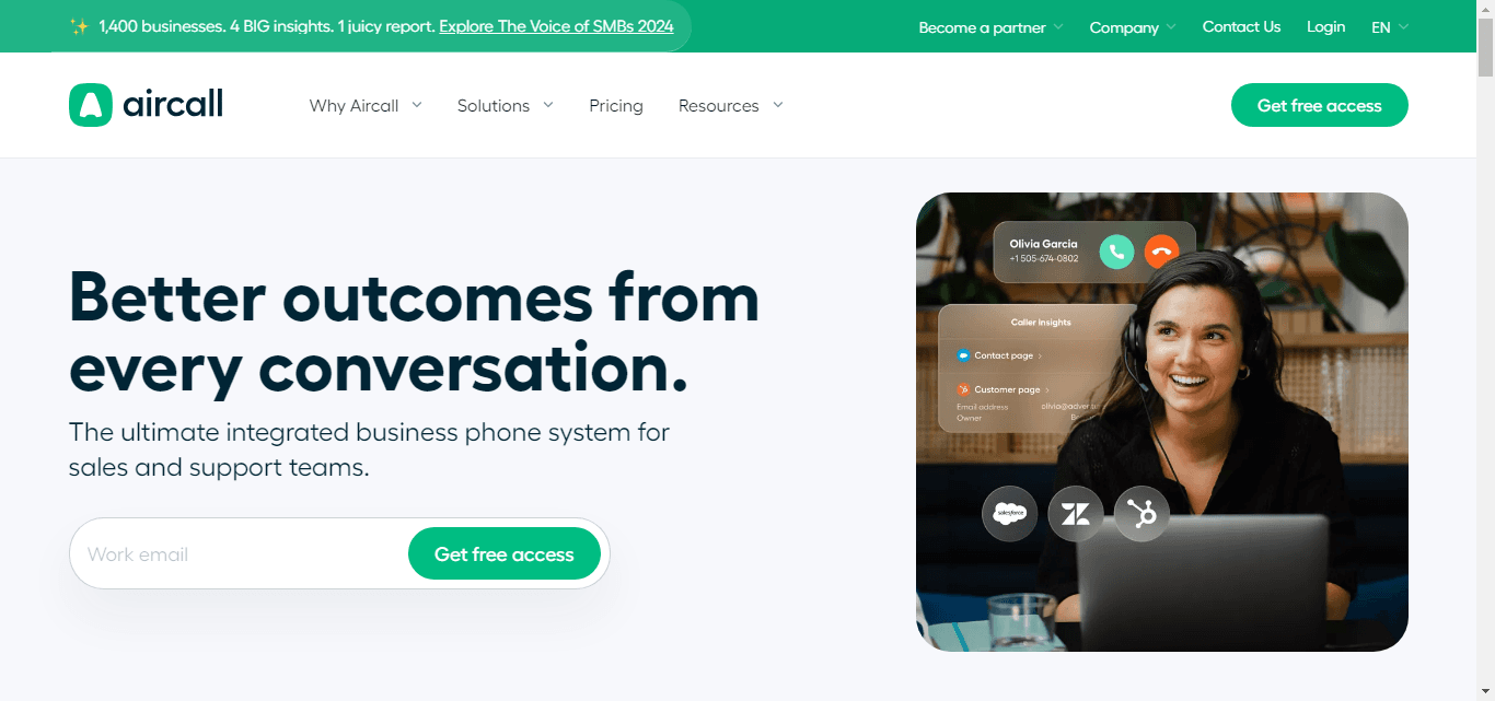 Aircall, a Vonage alternative for sales and customer support teams.