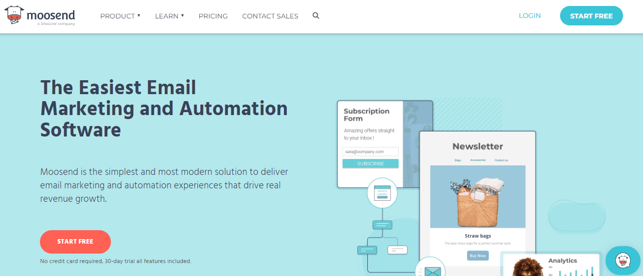 Home page of Moosend, an alternative to 360dialog.