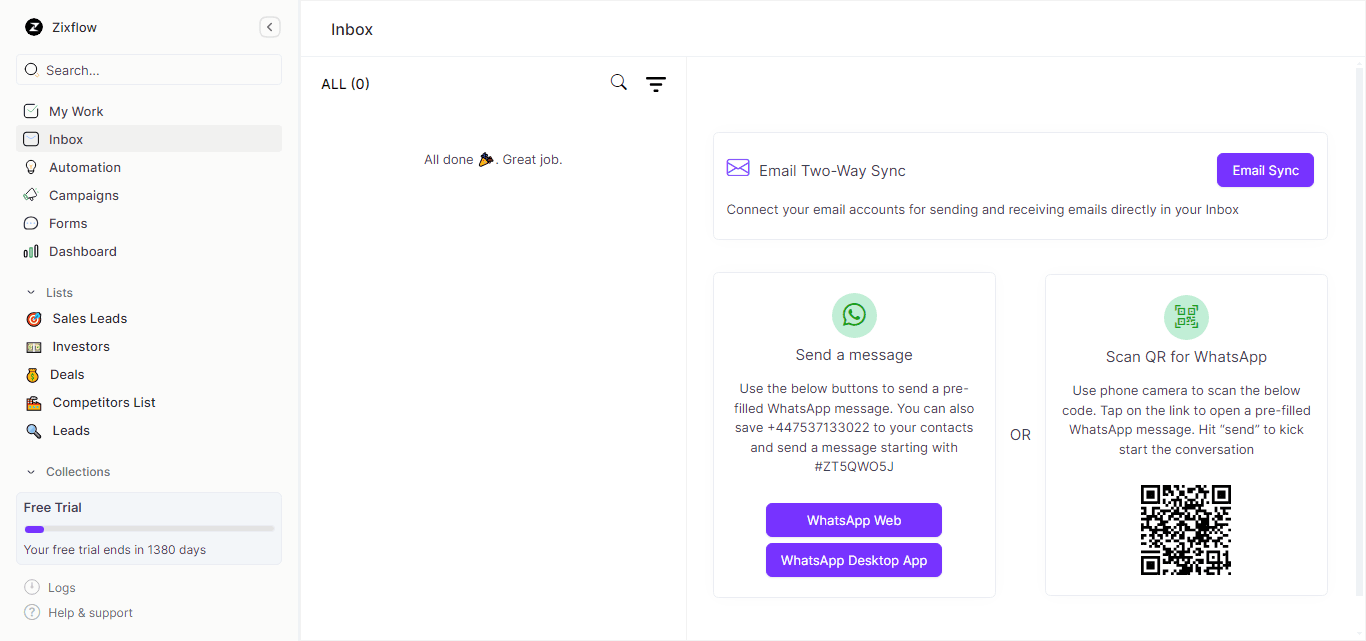 The centralized inbox of Zixflow to manage your incoming messages with ease.