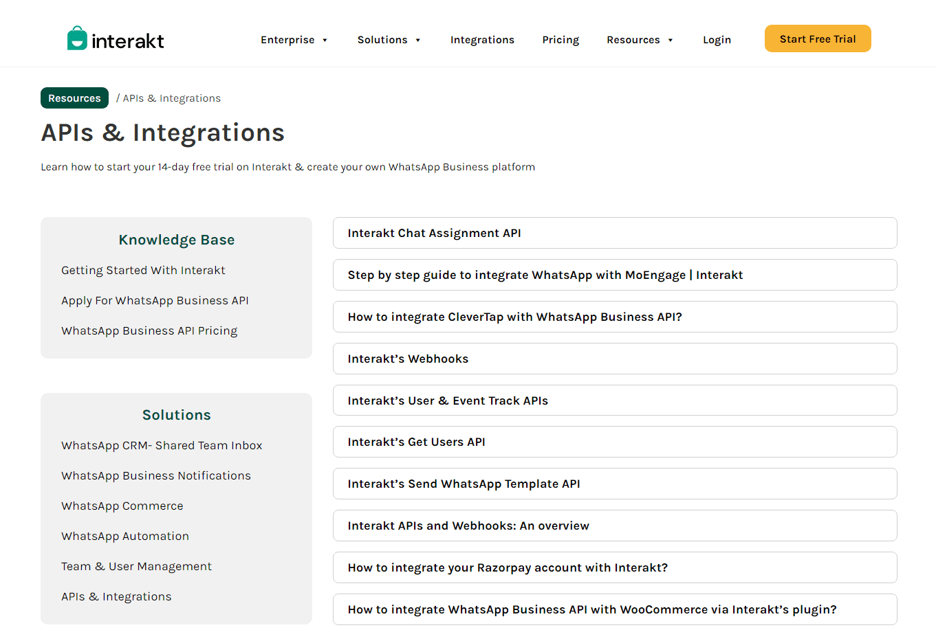 WhatsApp API docs of Interakt.
