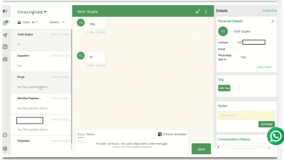 Unified inbox of Interakt. Source