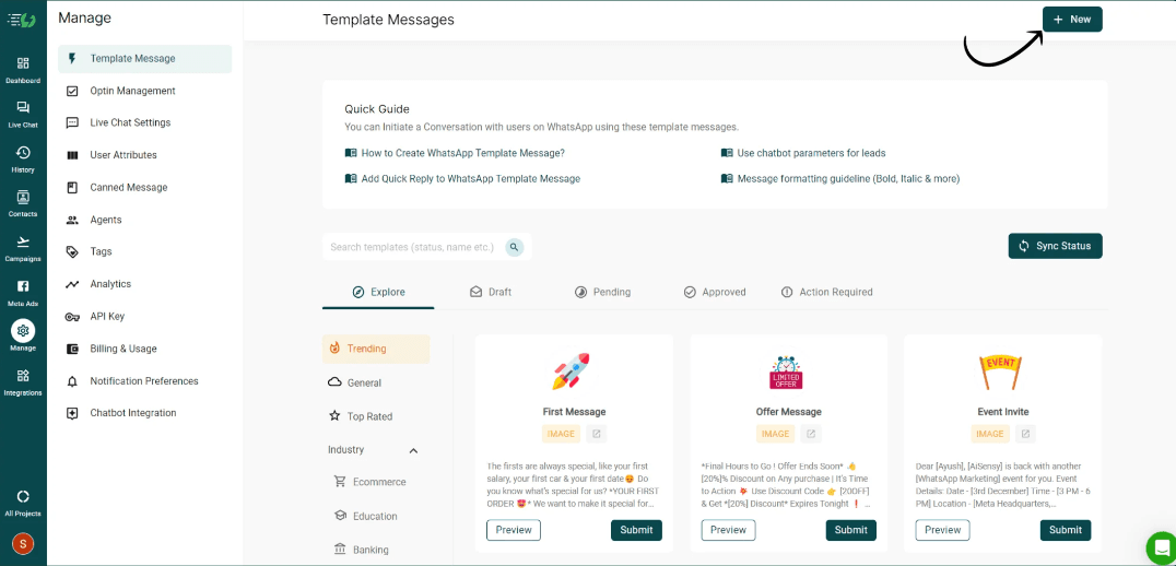 Different types of WhatsApp messaging templates in AiSensy. Source