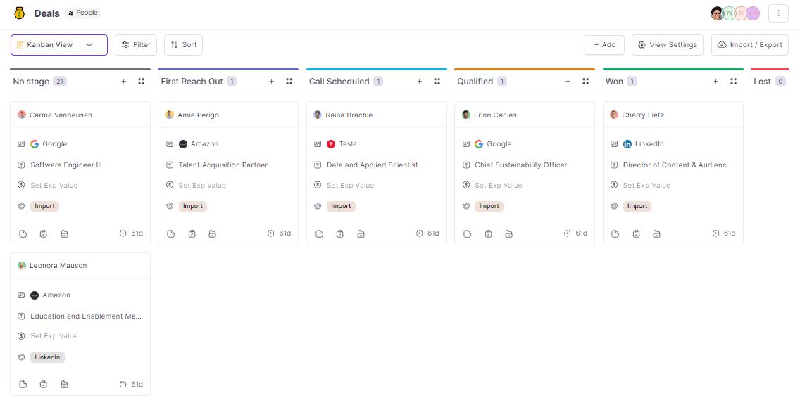 Kanban view of Zixflow.