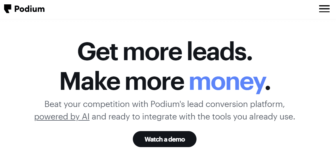 Home page of Podium, a great alternative to Karix