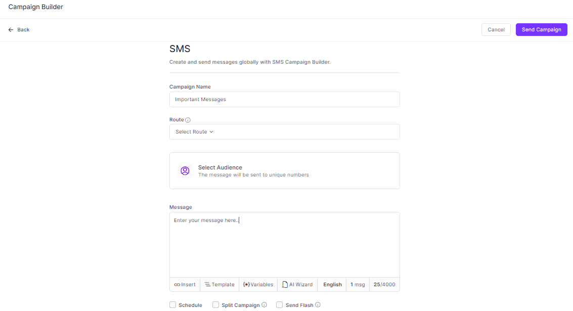 SMS campaign builder of Zixflow.