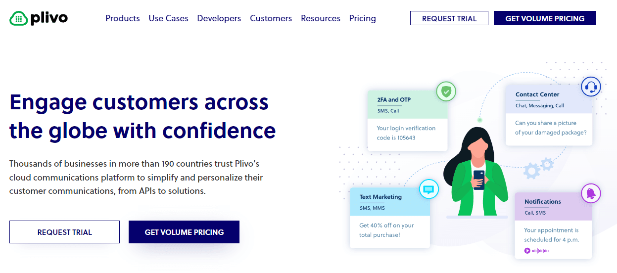 Home page of Plivo, a customer interaction alternative to Karix.