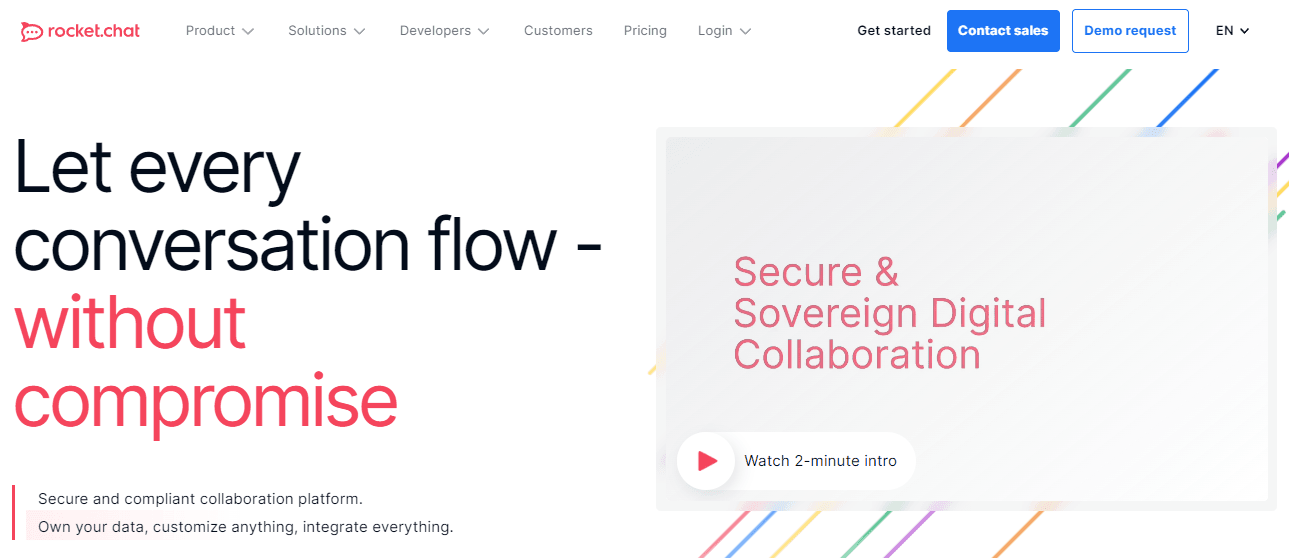 Home page of Rocket.Chat, a good alternative to Karix.