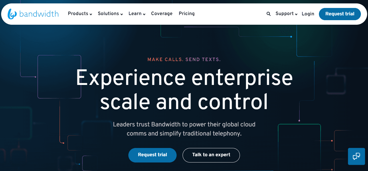 Home page of Bandwidth, an alternative to Karix.