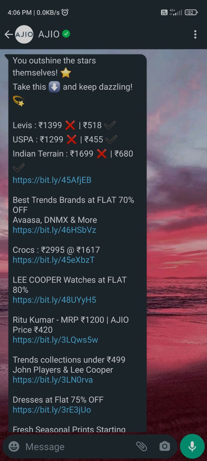 WhatsApp advertising campaigns are set in automated mode by Ajio to offer its deal to its wider customers within a single click.