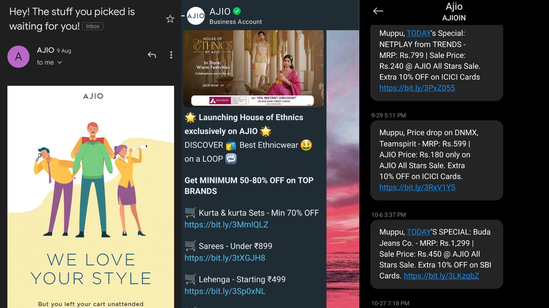 Learn how Ajio sends engaging messages to their customers via email, WhatsApp, and SMS.