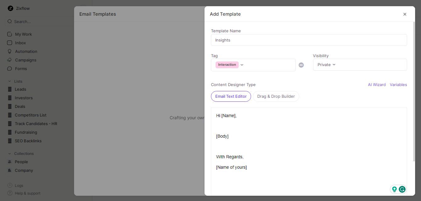 Create or add an email template of your own.