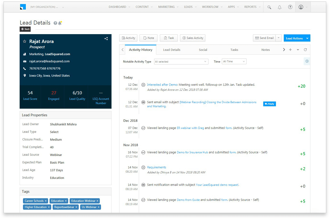 LeadSquared lets you manage everything within one platform.