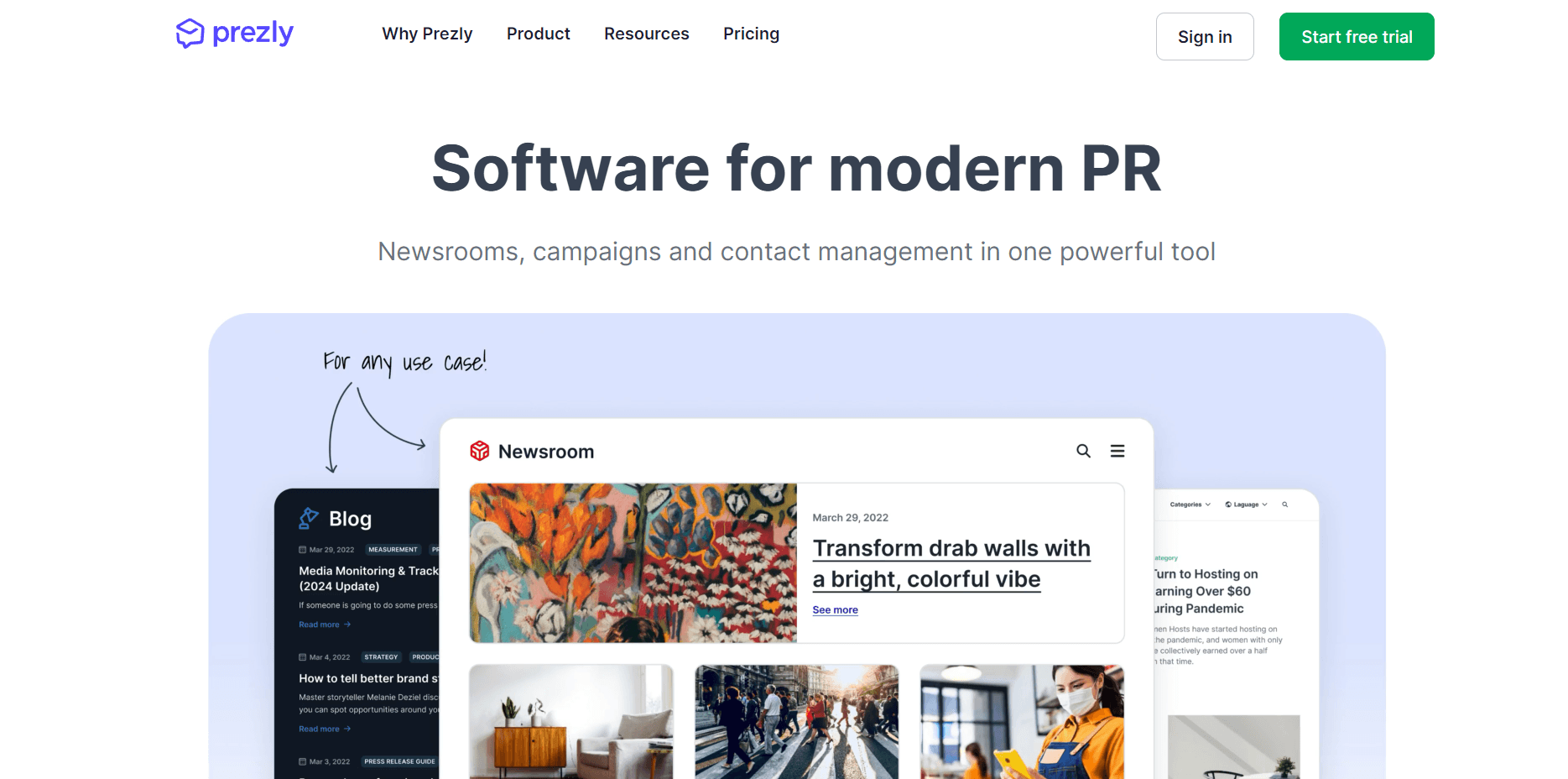 Prezly, a PR CRM software, helps you to stay on PR trends.