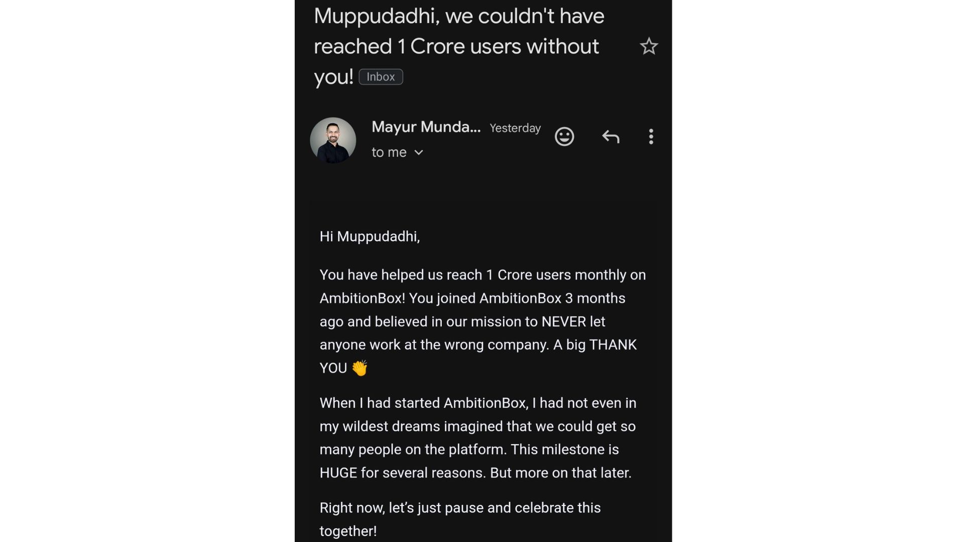 Make your startup stand out with personalized and engaging emails just like Ambitionbox! Show your customers you care and watch your success soar.
