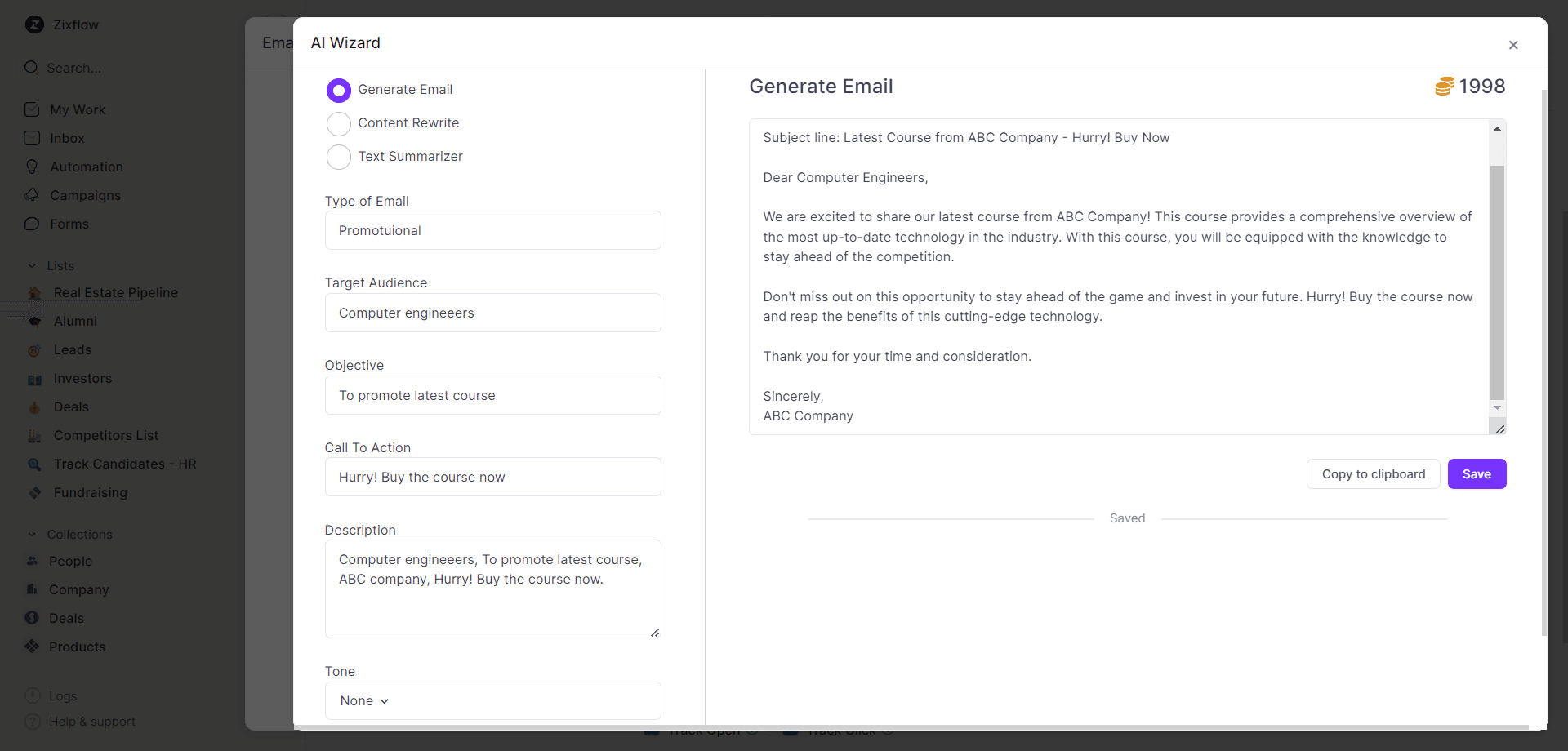 Allow Zixflow AI-genie to write engaging email content that your target audience must think to do shopping from your brand.