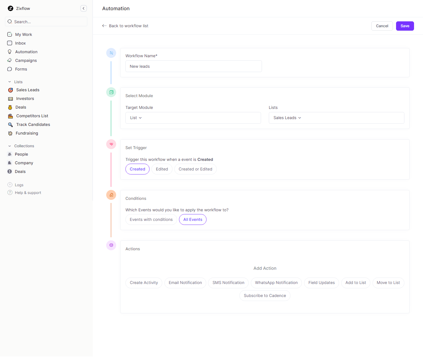 Workflow automation in Zixflow to automate your daily tasks.