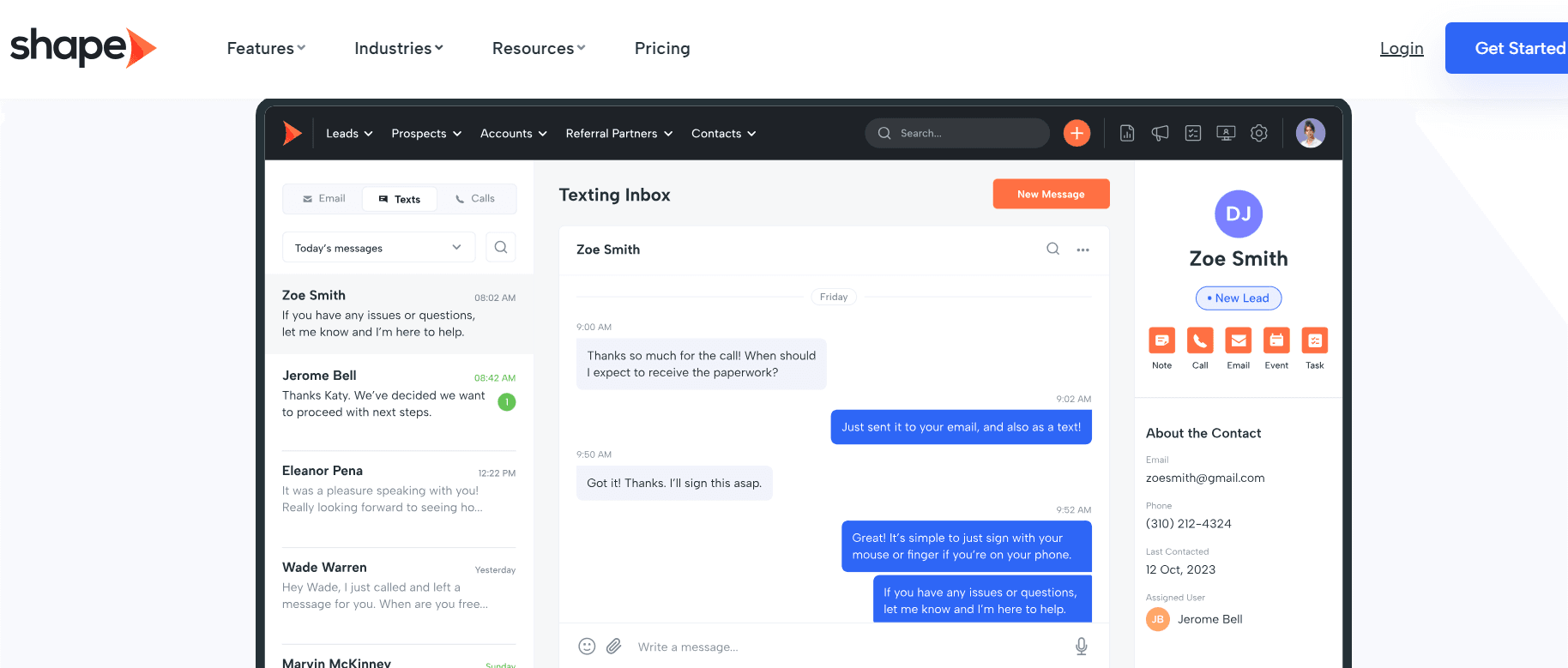 Shape, a cloud-based CRM for mortgage brokers and loan officers. (Source)