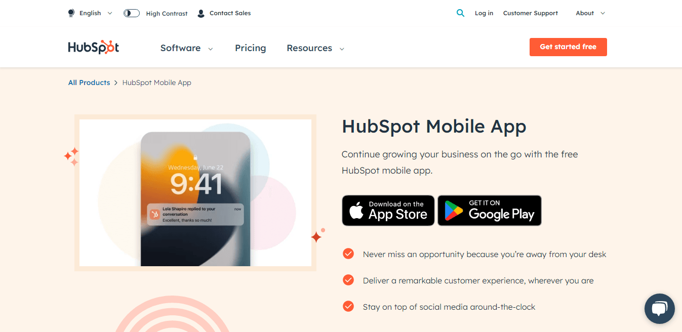 HubSpot- One of the top-notch CRM that offers seamless mobile sales engagement features to sell better.