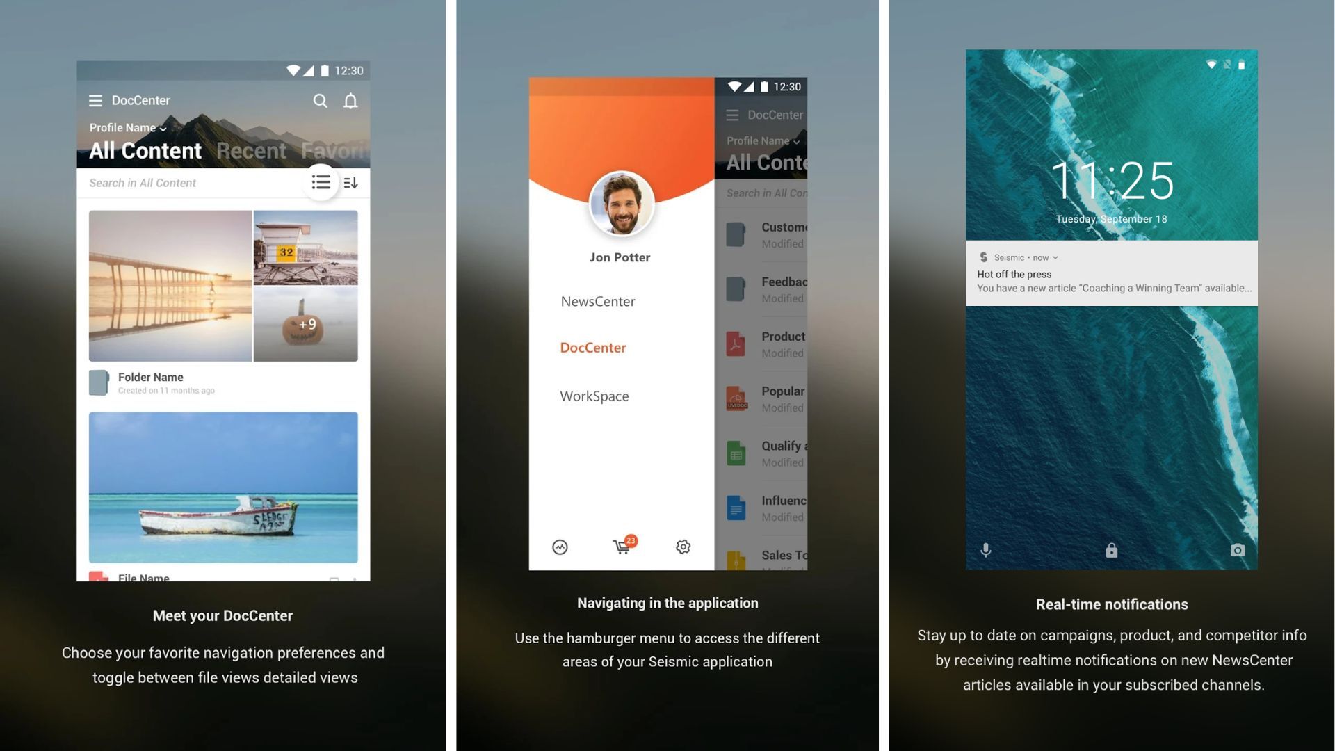 Seismic, a mobile sales engagement software, provides sales enablement and content management features to train team members.