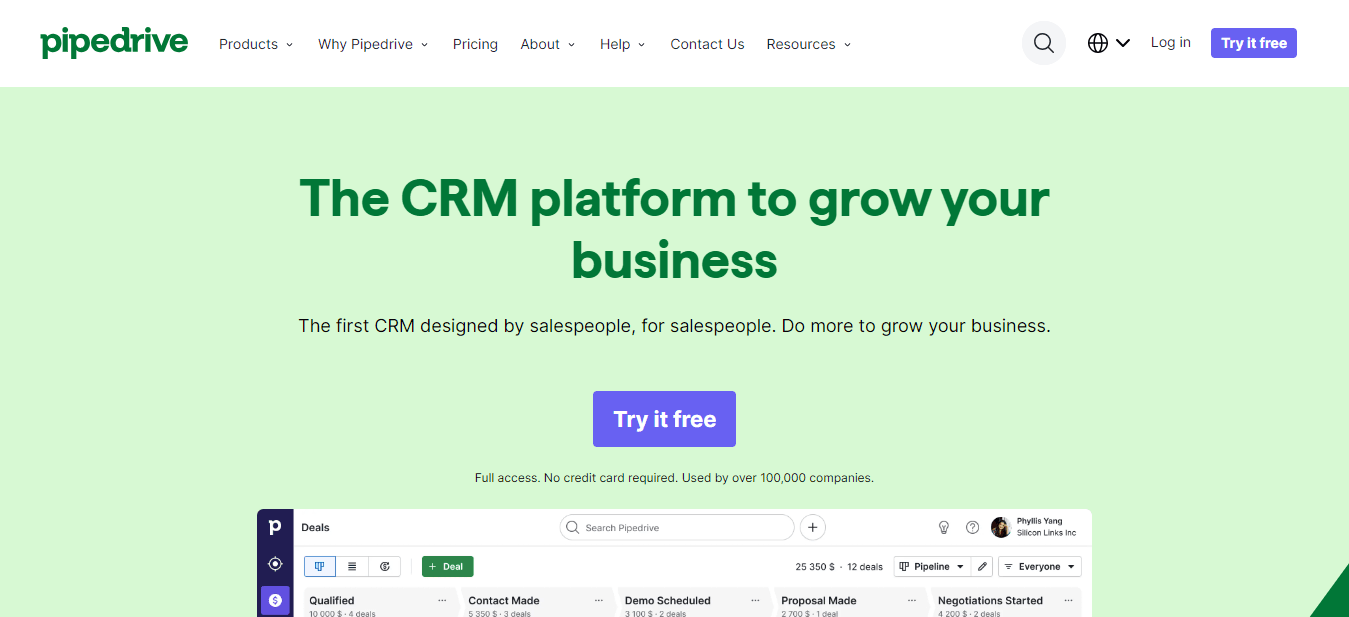 Pipedrive, an user-friendly CRM for consultants to manage clients’ contacts and engage them for sales.