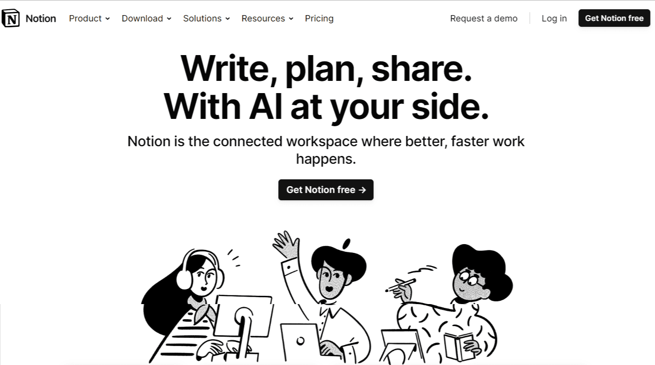 Home page of Notion, a Folk CRM alternative.