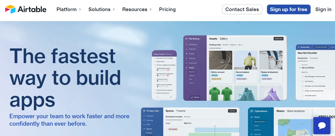 Home page of Airtable, a Folk CRM alternative.